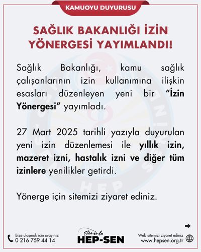 SAĞLIK BAKANLIĞI İZİN YÖNERGESİ YAYIMLANDI